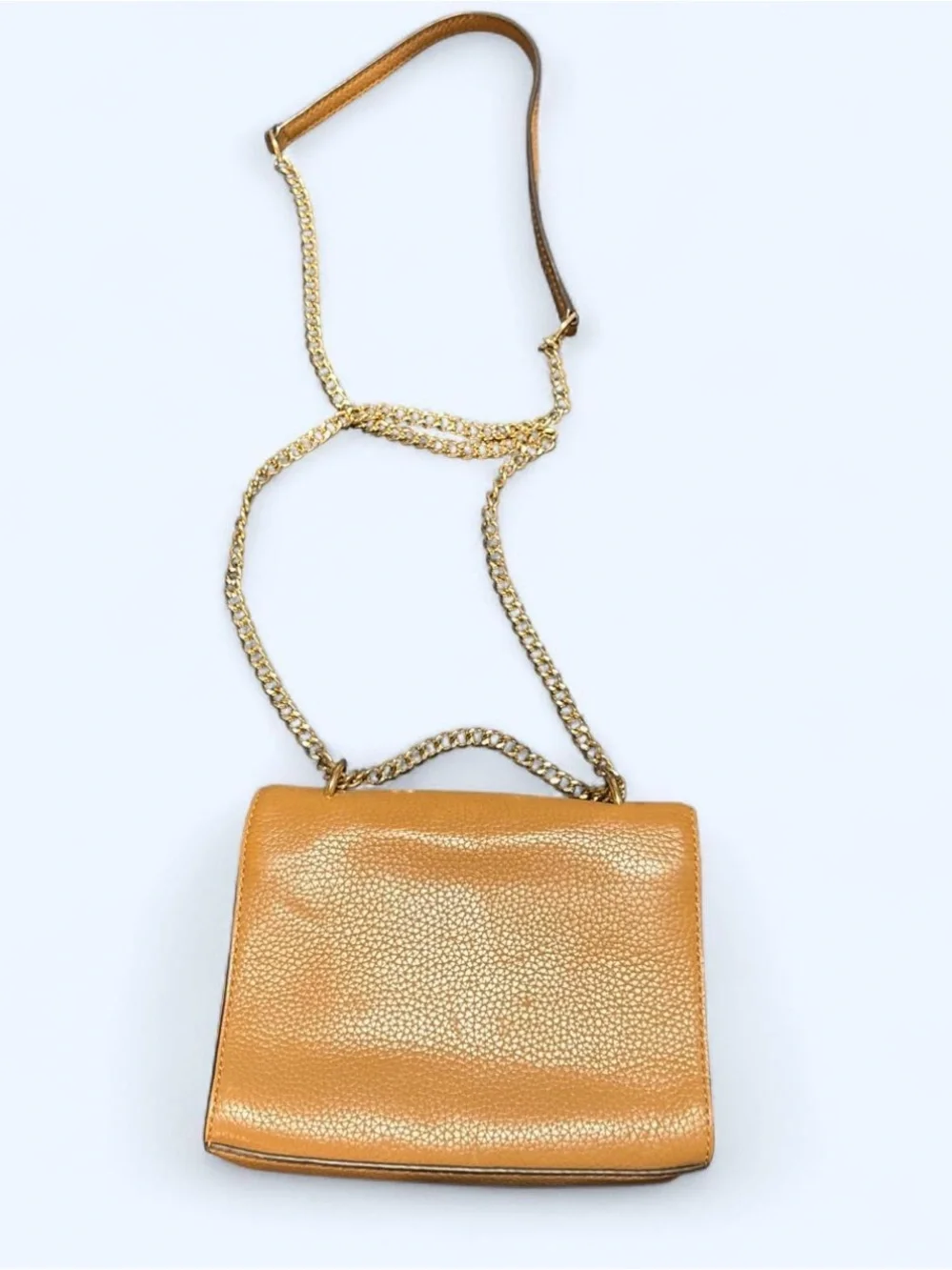Tory Burch Tan Pebbled Leather Crossbody with Gold Chain